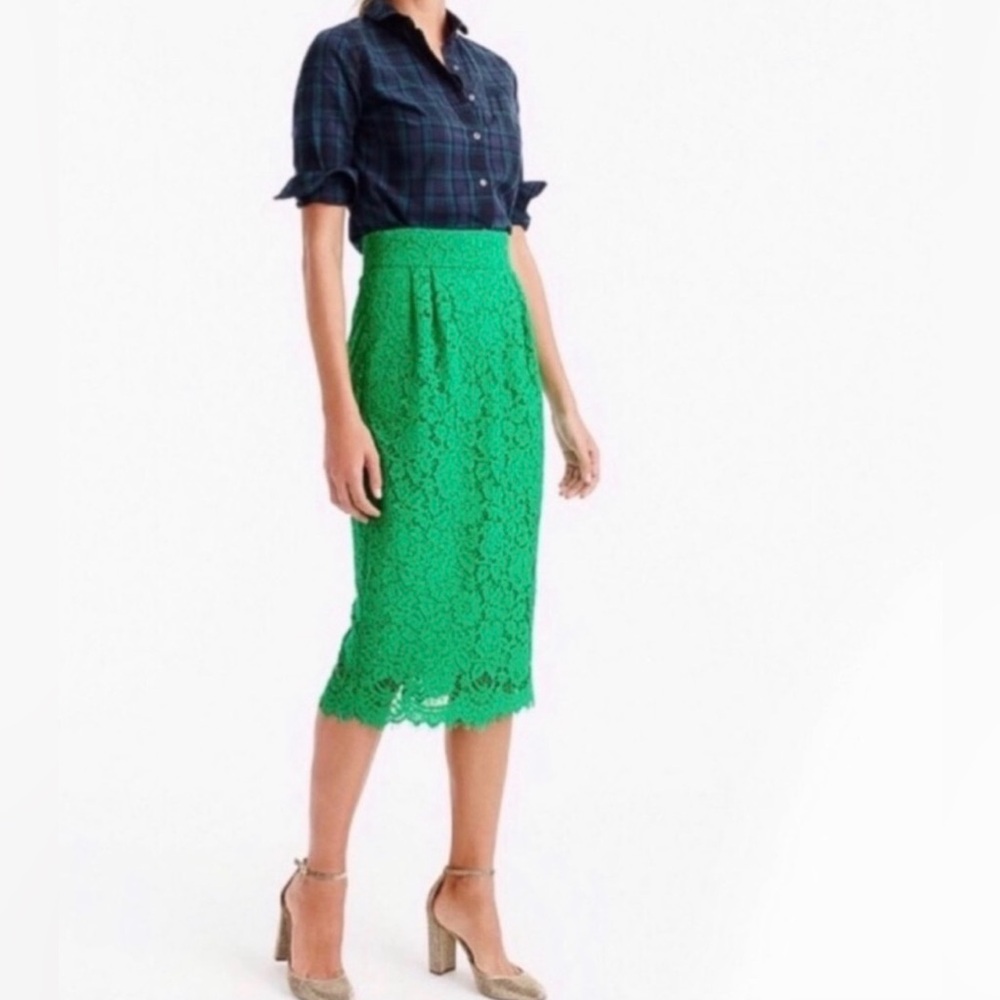 J. Crew Vibrant Green Lace Pencil Skirt
